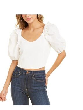 ENGLISH FACTORY White Puff Sleeve Cropped Top M
